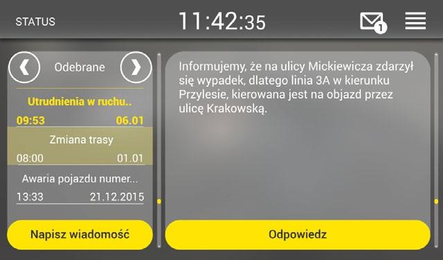 Okno oprogramowania komputera pokładowego z funkcją odbierania i wysyłania