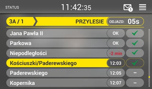 Po zakończeniu procedury logowania oraz pobrania rozkładów i aktualnego kalendarza oprogramowanie terminala umożliwia kierowcy wybór kursu do realizacji.