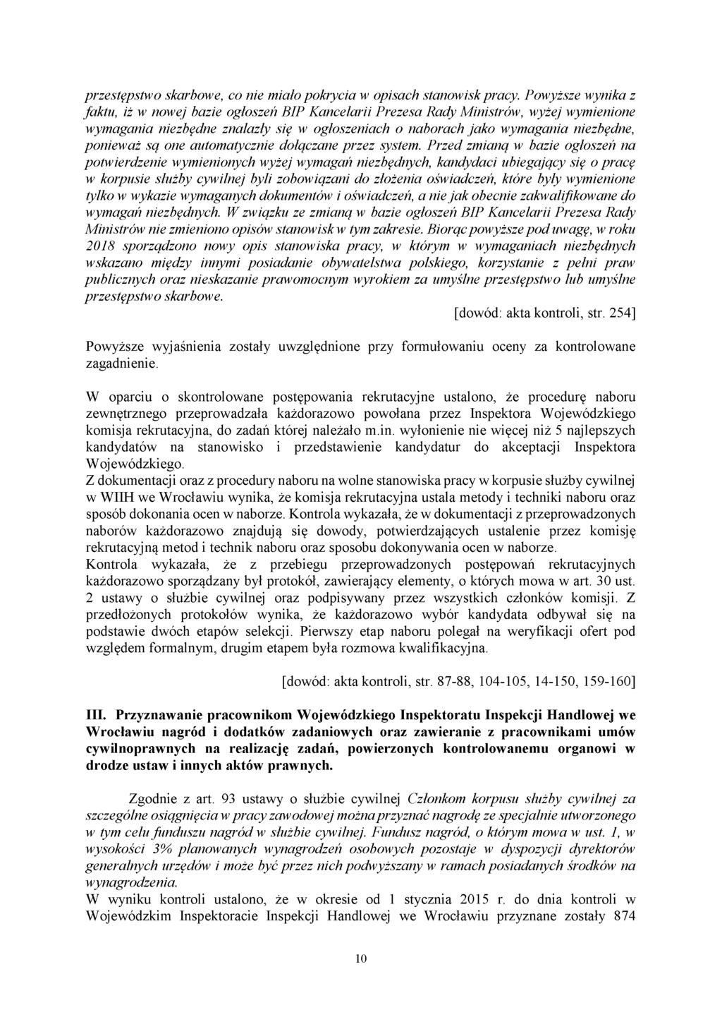 przestępstwo skarbowe, co nie miało pokrycia w opisach stanowisk pracy.