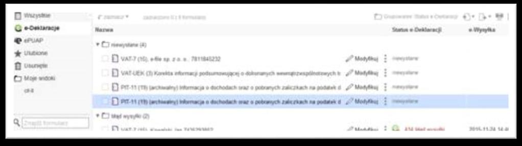 STATUS E-DEKLARACJI Status wysłanej deklaracji możemy sprawdzić z poziomu formularza (Status