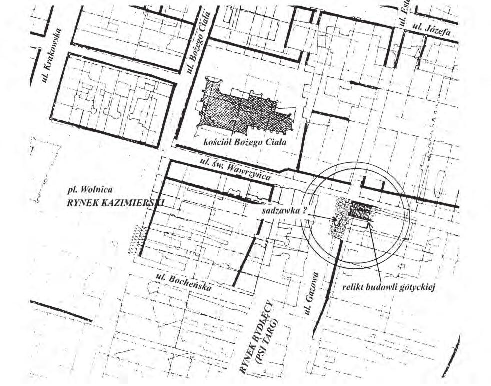 173 Ryc. 19. Kazimierz, ul. św. Wawrzyńca 13 / ul. Gazowa, wykopy budowlane. Relikty średniowiecznych obiektów odkrytych w północnej części dawnego Rynku Bydlęcego.
