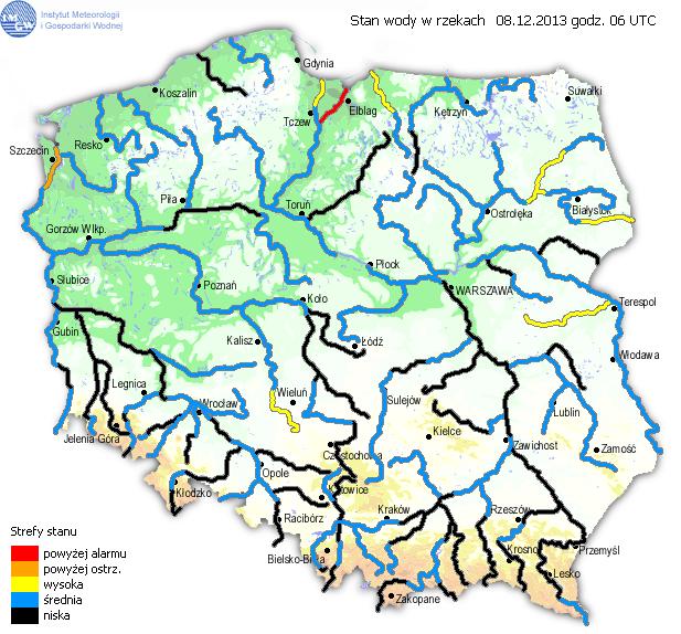 INFORMACJE HYDROLOGICZNO METEOROLOGICZNE Stan wody na głównych rzekach Polski Prognoza pogody dla