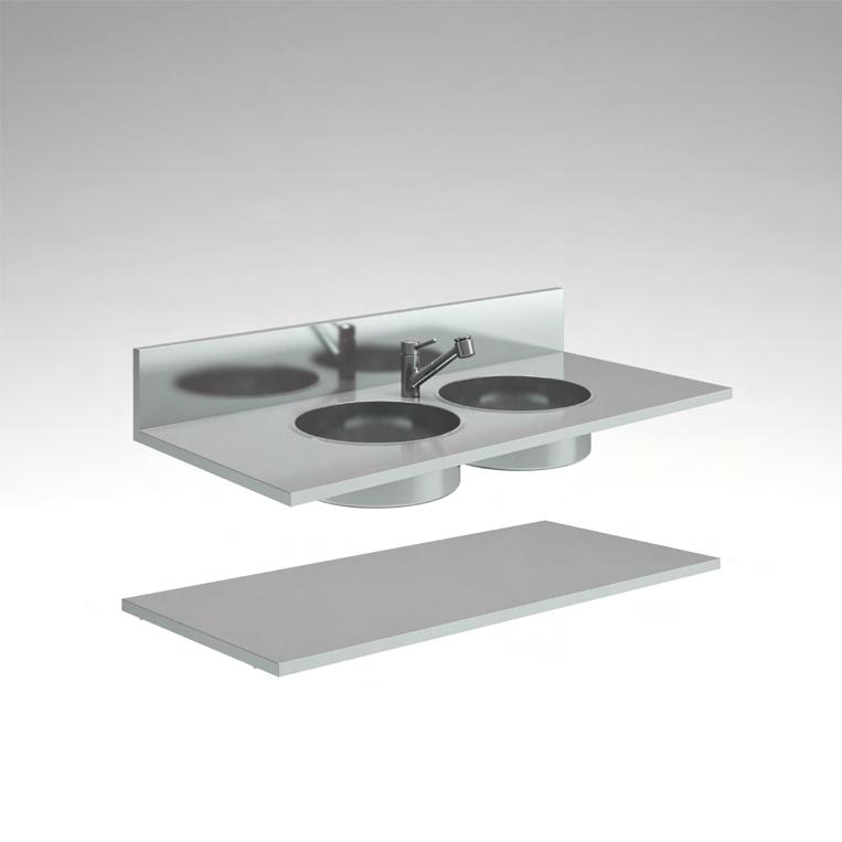 Tratto - Top EN STANDARD FITTINGS stainless steel scotch brite top top with or without splashback (2 dimensions: 5 cm or 20 cm) countertop available in 25 cm sections (min 50 cm / max 300 cm)
