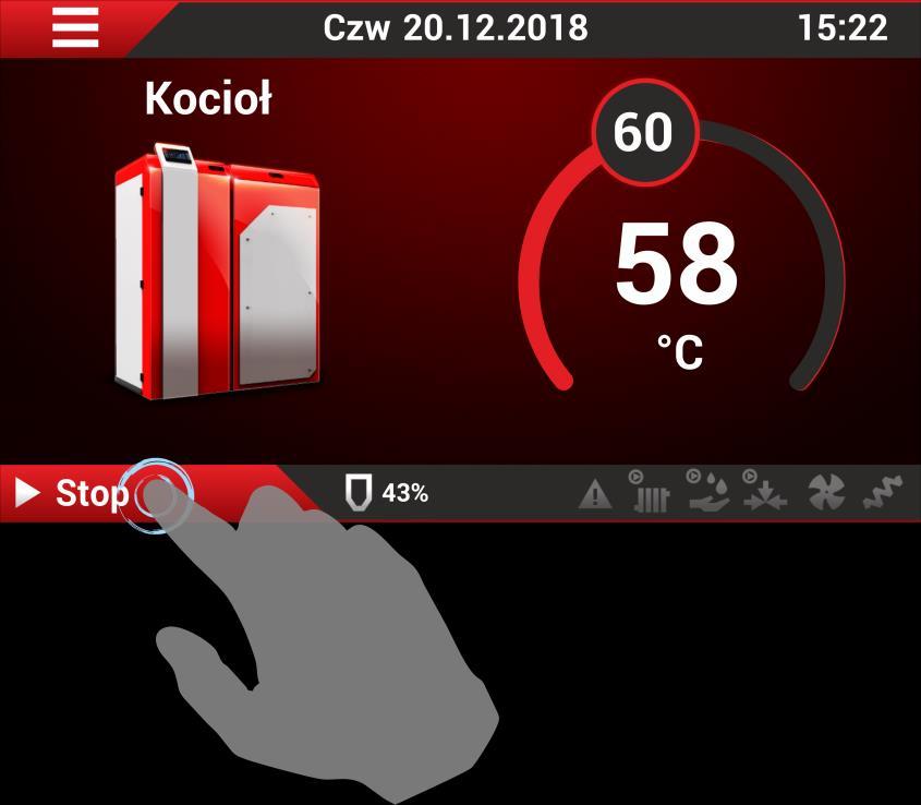 W przypadku gdy aktywny jest tryb podtrzymania, osiągnięcie temperatury zadanej na kotle skutkuje przejściem w tryb podtrzymania, w którym to kocioł pracuje z