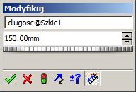 Do tej pory wpisywaliśmy inną liczbę w miejsce 150.00mm i klikaliśmy zielony haczyk wtedy wymiar ulegał zmianie i model części zmieniał kształt.