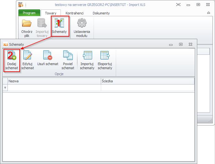 3.2 Tworzenie nowego schematu Towary/Kontrahenci 3.2.1 W tym rozdziale przedstawiamy tworzenie schematu importu dla kartotek towarów lub kontrahentów.