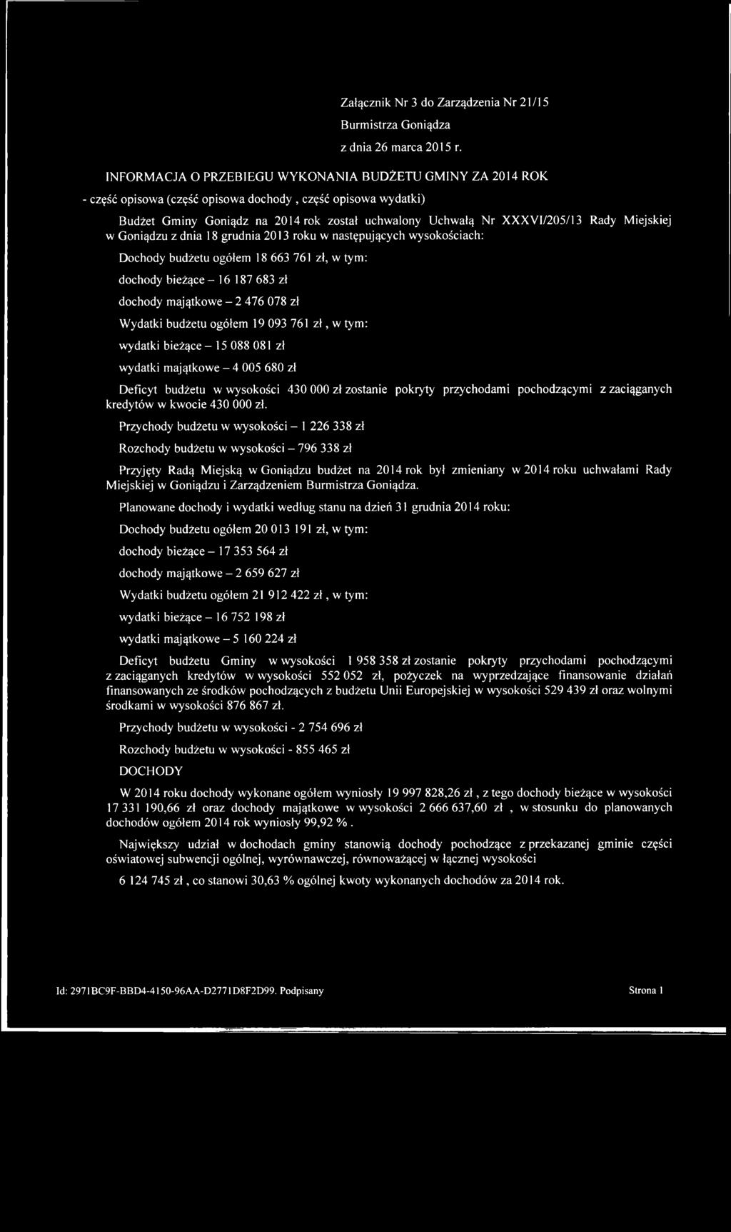 Załącznik Nr 3 do Zarządzenia Nr 21/15 Burmistrza Goniądza z dnia 26 marca 2015 r.