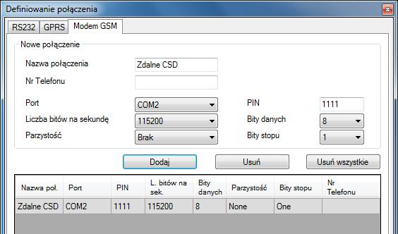 Kliknięciem przycisku [Dodaj] zatwierdzamy ustawienia. Połączenie zostaje zapamiętane (i umieszczone w tabeli).