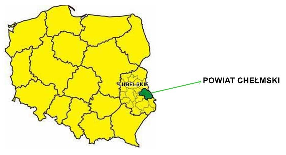 OGÓLNA CHARAKTERYSTYKA POWIATU CHEŁMSKIEGO Powiat Chełmski położony jest we wschodniej części Polski i graniczy bezpośrednio z Ukrainą, wyznaczając tym samym ponad 50 km zewnętrznej granicy Unii