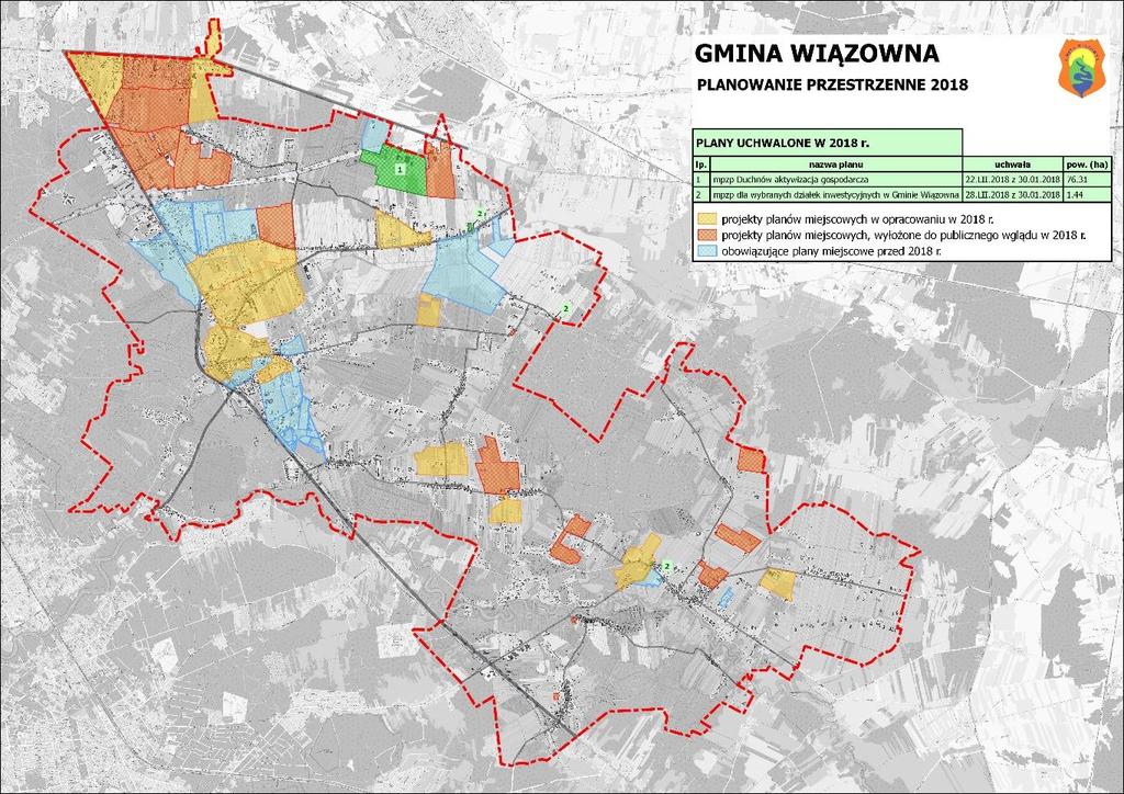 41 powierzchni gminy (102,01 km²). Na koniec roku już 690 ha, co stanowi 6,8% powierzchni gminy. Warto zauważyć, że w 2015 r. ten wskaźnik wynosił 2,6%. W 2018 r. przyjęto dwa plany: uchwałą nr 22.