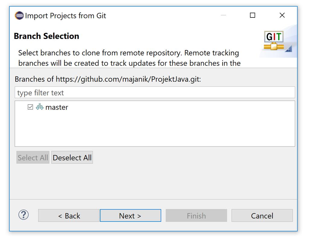 Git w Eclipse - EGit Import z projektu Gita przeprowadza nas przez kolejne okienka kreatora