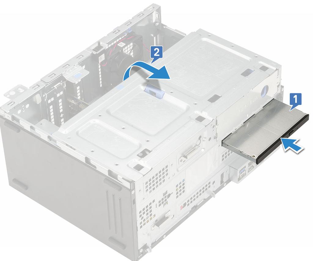 2 Otwórz drzwiczki panelu przedniego [2]. 3 Poprowadź kabel danych i kabel zasilania pod obudową napędu.