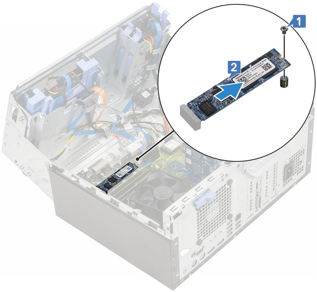 Instalowanie dysku SSD PCIe M.2 1 Wysuń dysk SSD PCIe M.2 ze złącza na płycie systemowej [1].