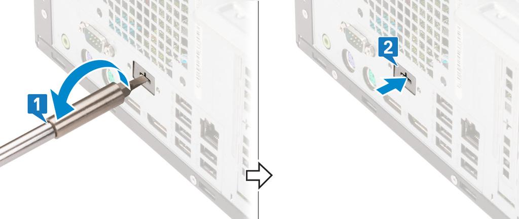 2 Włóż moduł VGA do gniazda we wnętrzu komputera [1] i podłącz kabel