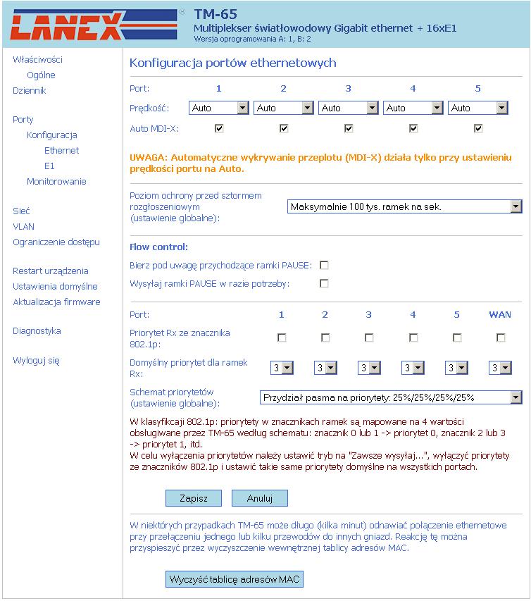 12. ostrzeżenie o braku danych konfiguracyjnych, 13. ostrzeżenie o uszkodzonych danych konfiguracyjnych, 14. przywrócenie konfiguracji z kopii zapasowej. Dziennik nie jest odświeżany automatycznie.
