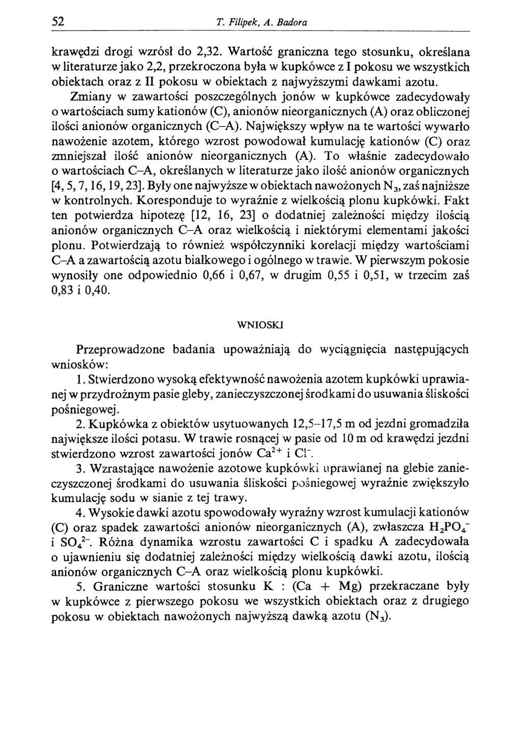 52 T. Filipek, A. Badora krawędzi drogi wzrósł do 2,32.