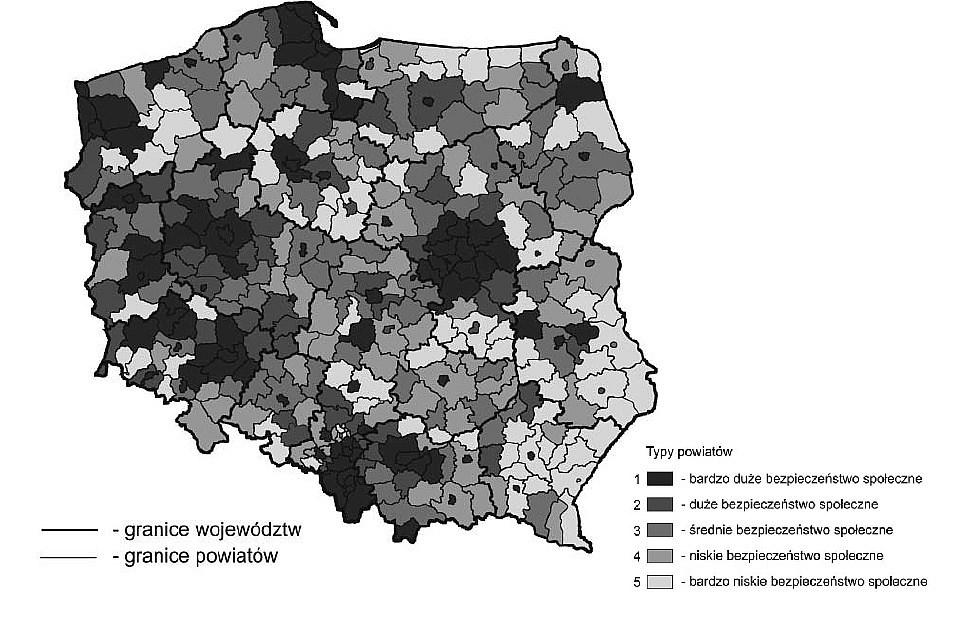 46 K. Bączek, J. Szydłowski, J. Mikołajec bezpieczeństwa społecznego (rys. 8). Na pierwszym miejscu rankingu uplasowała się Warszawa (1869 punktów).