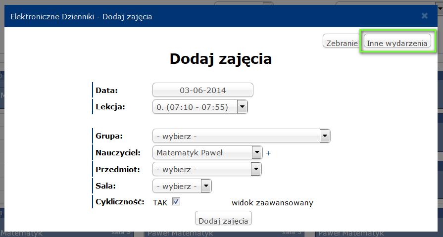 W oknie dodawania wydarzenia należy wybrać czas trwania (ustawić przedział za pomocą suwaka). Wybrać rodzaj wydarzenia np.