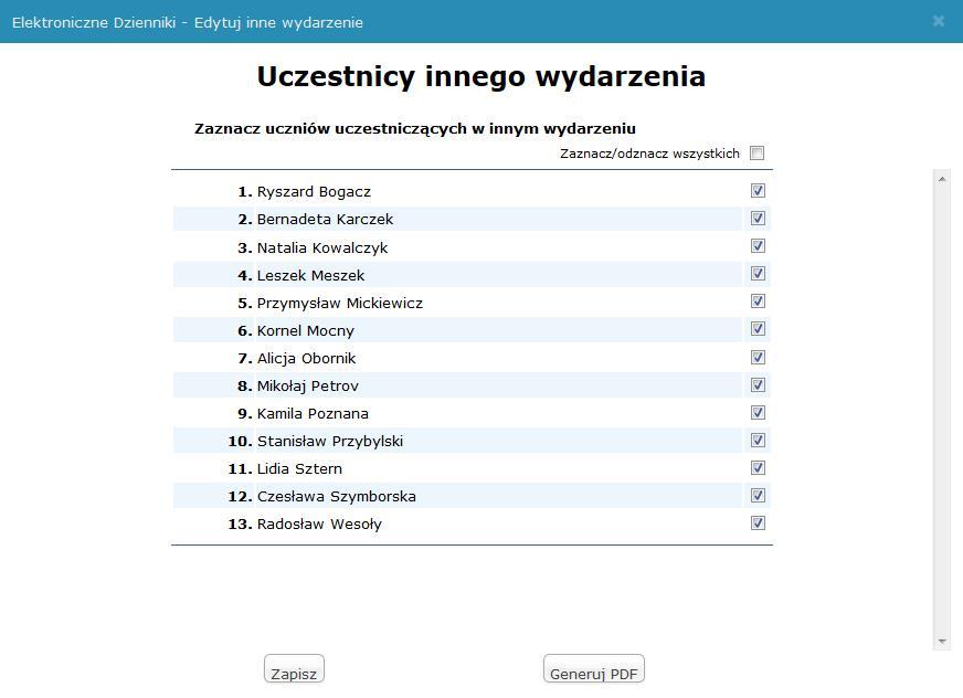 Zaczynamy od opcji Uczestnicy - ustalenia listy uczestników wydarzenia specjalnego jest to krok obowiązkowy. Krok 2.