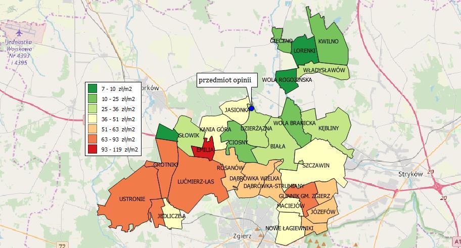 Częstość kartogram nr 1 lokalizacja obrębów wg. cenności źródło: opracowanie własne - Abbe sp. p. (www.abbe.net.