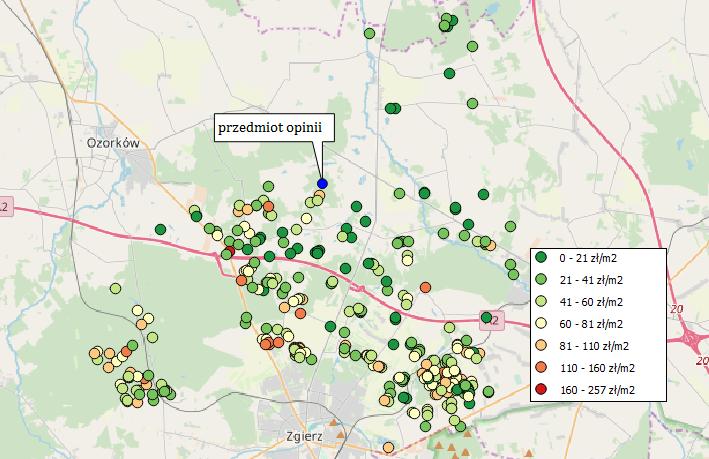 kartogram nr 2 lokalizacja nieruchomości przyjętych do analizy źródło: opracowanie własne - Abbe sp. p. (www.abbe.net.