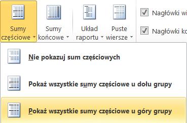 13) Aby zweryfikować roczne prowizje zwiń ikoną + dany rok albo przejdź na kartę projektowanie i wybierz Sumy częściowe.