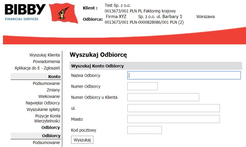 9. Odbiorcy Jednym z najczęstszych wyszukiwań jest wyszukiwanie odbiorcy według nazwy. Możesz także użyć numeru, kodu pocztowego lub numeru odbiorcy. 1. Kliknij opcję ODBIORCY w menu. 2.