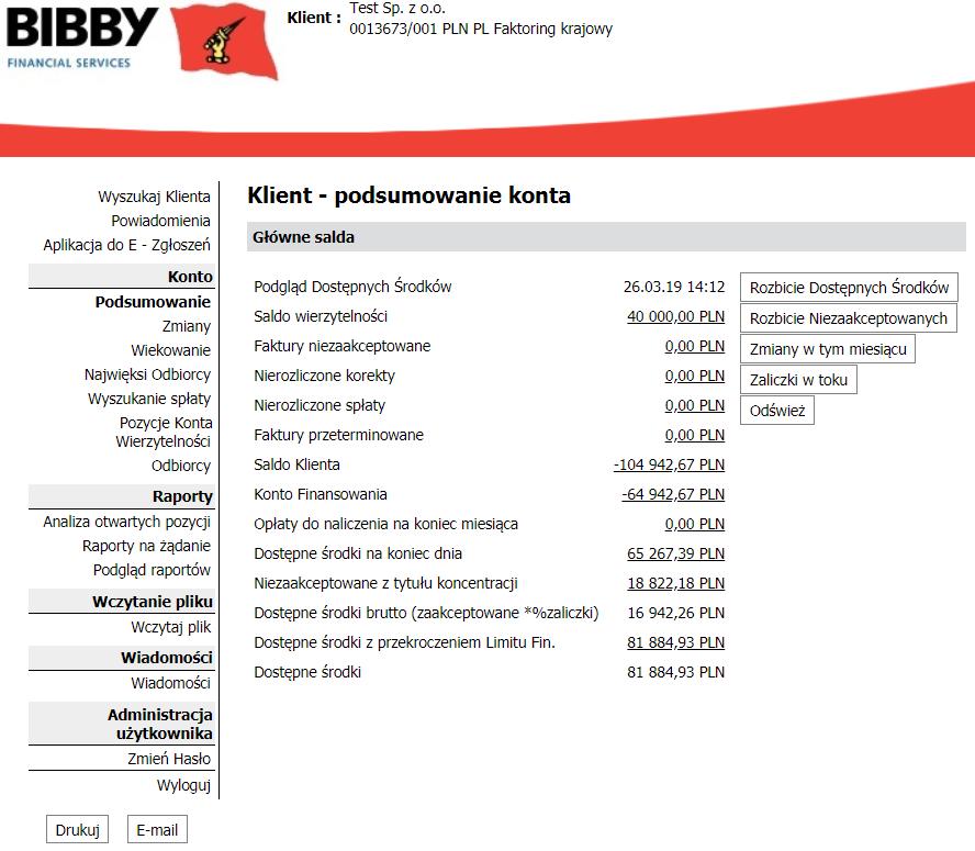 3. Nawigacja i podsumowanie konta Wszystkie ekrany w BibbyNet mają ten sam układ.