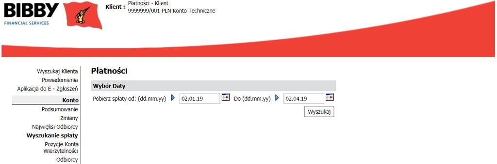 Możesz to zrobić, wpisując daty w formacie dd.mm.rr lub klikając na ikonę kalendarza. 3. Kliknij WYSZUKAJ. 4.