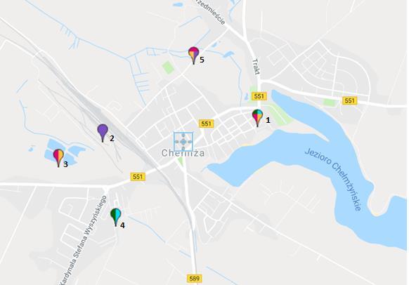 Rysunek 6. Lokalizacja stacji bazowych telefonii komórkowej na terenie Miasta Chełmża. Źródło: www.btsearch.pl Tabela 6. Charakterystyka stacji bazowych na terenie Miasta Chełmża. Lp.