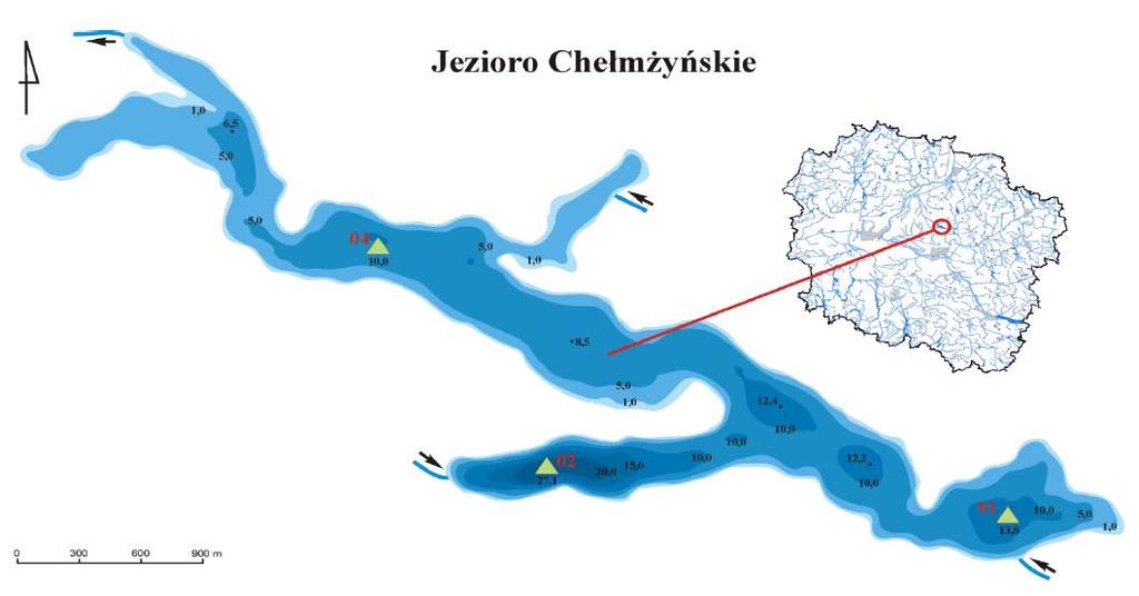 Rysunek 7. Jezioro Chełmżyńskie. Źródło: WIOŚ, Bydgoszcz. Przedstawione w poniższej tabeli wyniki badań stanu jeziora w ostatnich latach wskazują na systematyczną poprawę jego stanu. Tabela 8.