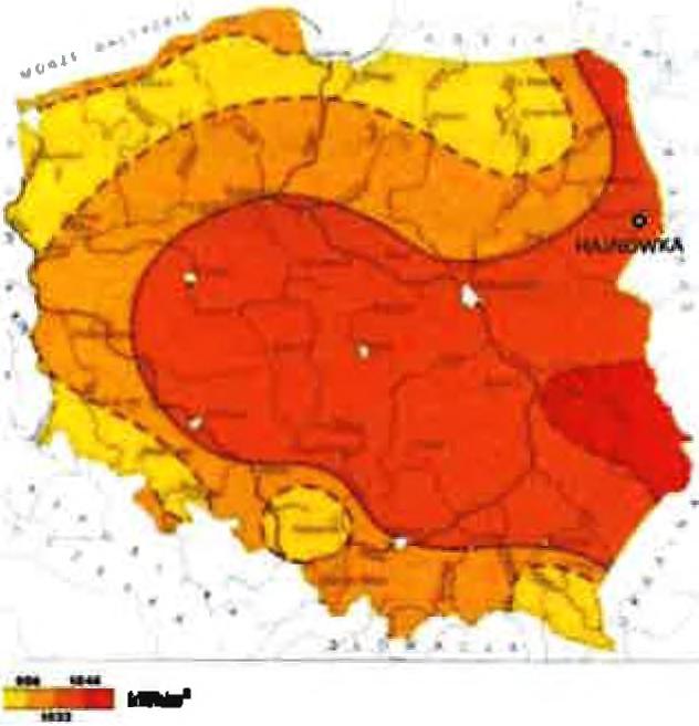 Gmina Hajnówka leży na terenie dość korzystnym do pozyskiwania energii z urządzeń solarnych. Rysunek 5.