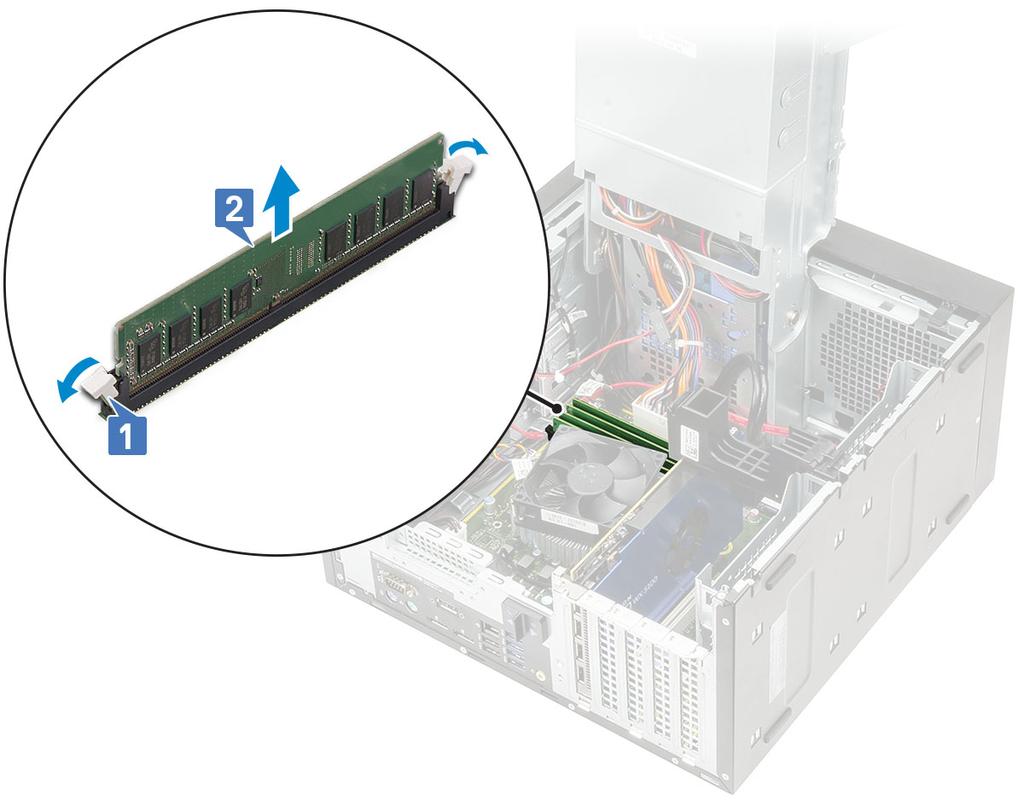 Instalowanie modułu pamięci 1 Dopasuj wycięcie w module pamięci do wypustki w gnieździe modułu pamięci, a następnie wsuń moduł do