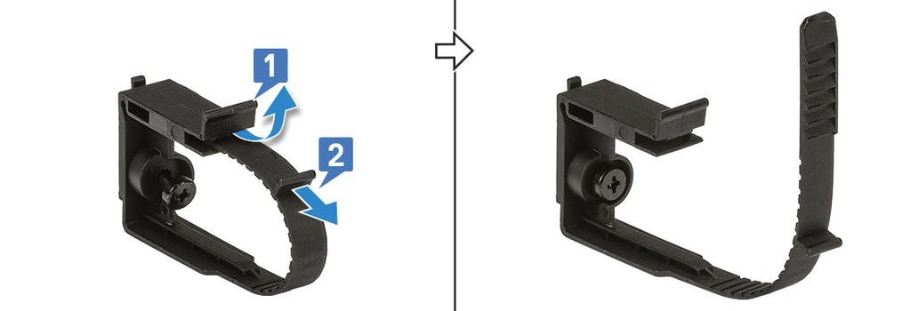 5 Dopasuj zatrzask zwalniający kable do gniazda w obudowie systemu [1].