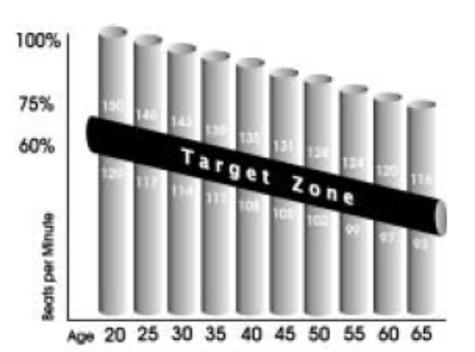 TARGET HEART RATE ZONE Target heart rate zone : to procent maksymalnego rytmu pracy serca. Target Zone będzie różny dla każdej osoby w zależności od wieku, kondycji fizycznej..itd.