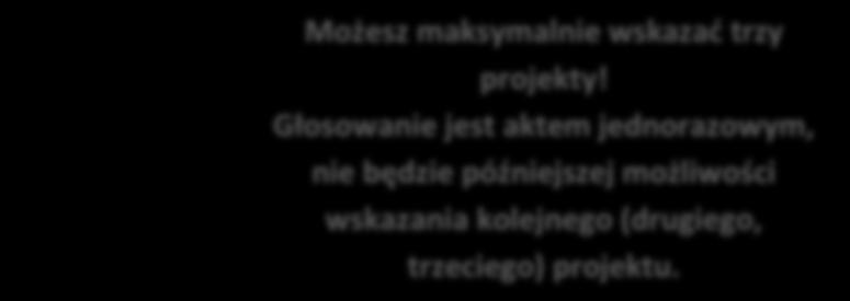 Głosowanie jest aktem jednorazowym, nie będzie późniejszej możliwości wskazania kolejnego (drugiego, trzeciego) projektu. Gdzie mogą pojawić się problemy? Aby zagłosować musisz podać swoje dane.