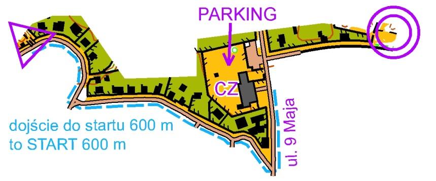 Poniżej mapka sytuacyjna centrum zawodów, startu i mety.