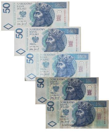 W każdym zestawie wizerunków dla wartości nominalnej, banknoty 1 i