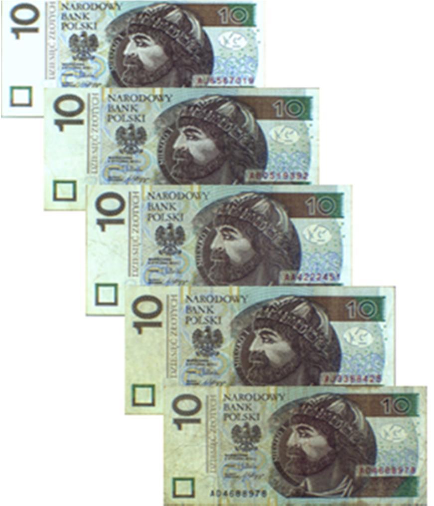 2 prezentują banknoty nadające się do obiegu, banknot graniczny