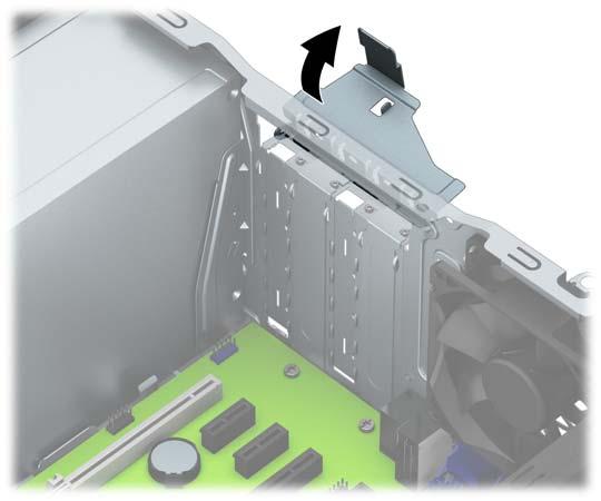 Wyjmowanie lub instalowanie karty rozszerzeń Komputer jest wyposażony w dwa gniazda rozszerzeń PCI Express x1, jedno gniazdo rozszerzeń PCI Express x16 i jedno gniazdo rozszerzeń PCI Express x16