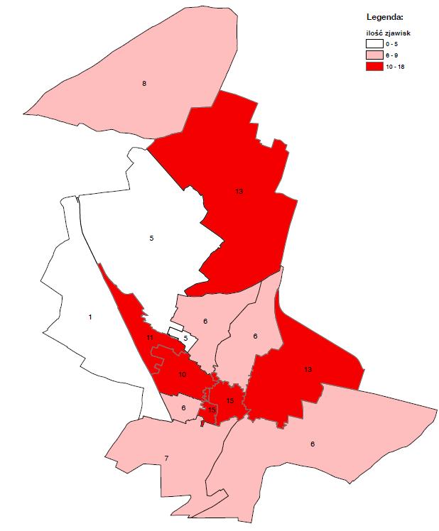 społecznych. Te sześć jednostek analitycznych: Śródmieście, Zawkrze, Kozielsk, Krajewo, Obrońców Mławy oraz Kościuszki jest obszarem, na którym występuje nawarstwienie problemów społecznych.