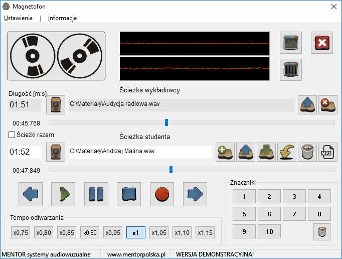 (dla lektora i uczniów - licencja na wszystkie stanowiska dodatkowo płatna za stanowisko) Oprogramowanie dwuścieżkowego magnetofonu cyfrowego MC to niezależne od programu Advanced, narzędzie do pracy