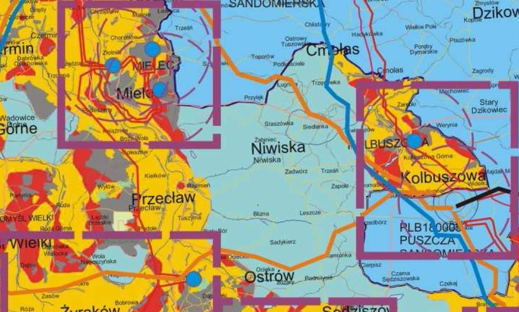 Rysunek 8. Potencjał wykorzystania energii wiatru na terenie Gminy Niwiska.