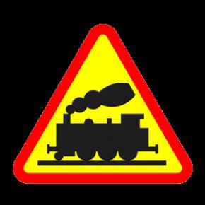 18. Znak ten ostrzega rowerzystę o: A. przejeździe kolejowym z zaporami, B.