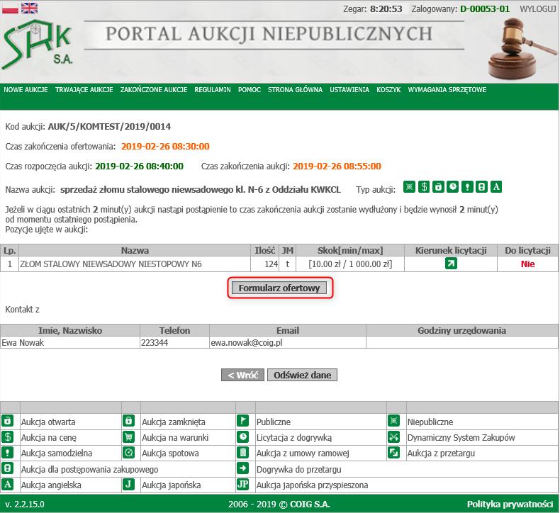 Wpis w kolumnie Potw, zmienia się z Nie na Tak, co jest widoczne w opcji Przydzielone aukcje.