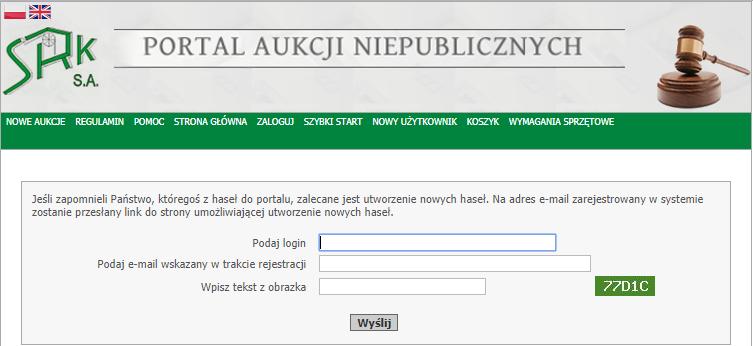 . Uruchamia się formatka: Po wpisaniu wymaganych danych i wyborze przycisku Wyślij, zostanie