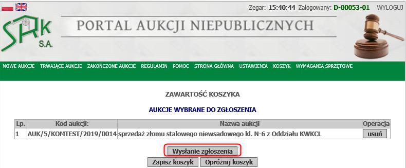 Wybieramy przycisk Przejdź do koszyka: Otwiera się