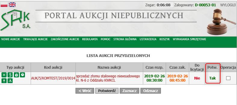 W przypadku, kiedy nie zgłaszamy się do aukcji, tylko zostaliśmy do niej przydzieleni przez organizatora,