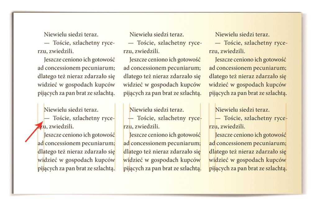 Zadanie 26. Który znak typograficzny jest oznaczony w składzie tekstu strzałką? A. Pauza. B. Dywiz. C. Spacja. D. Diagraf. Zadanie 27.