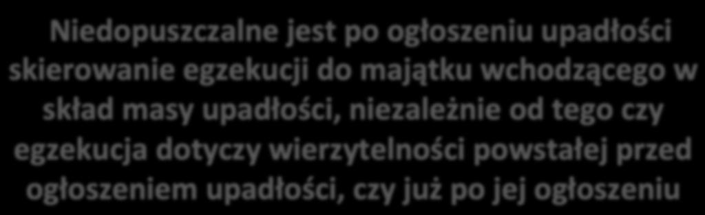 Niedopuszczalne jest po ogłoszeniu upadłości skierowanie egzekucji do majątku wchodzącego w skład masy upadłości,